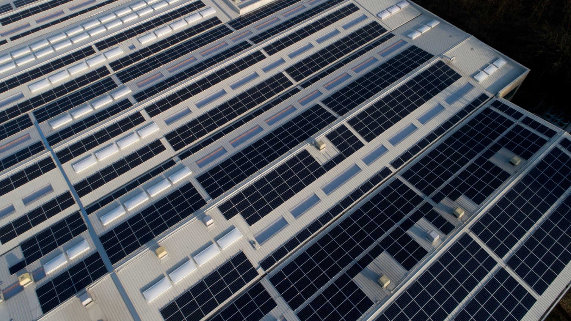 Solar panels on an industrial building