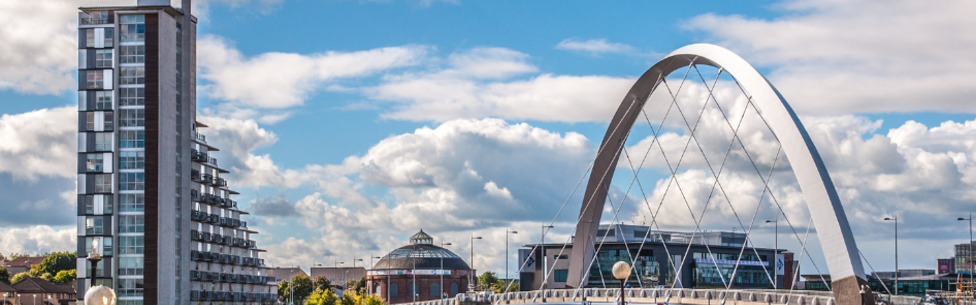 View of residential building in Glasgow from the Clyde