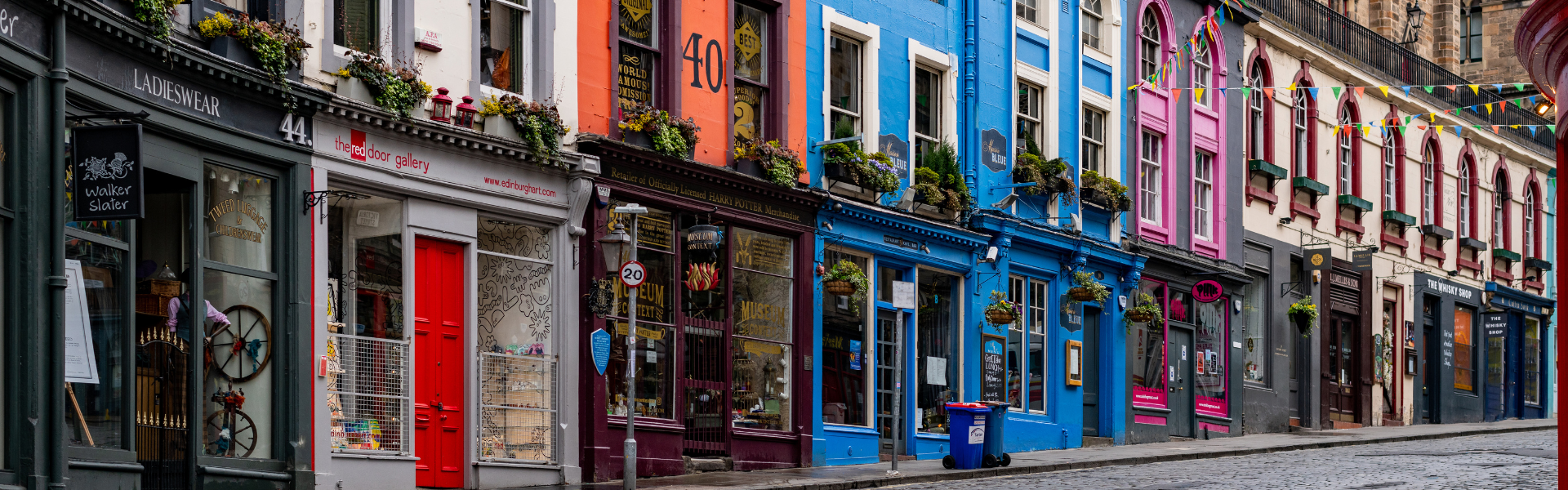 View of historic shopping street.